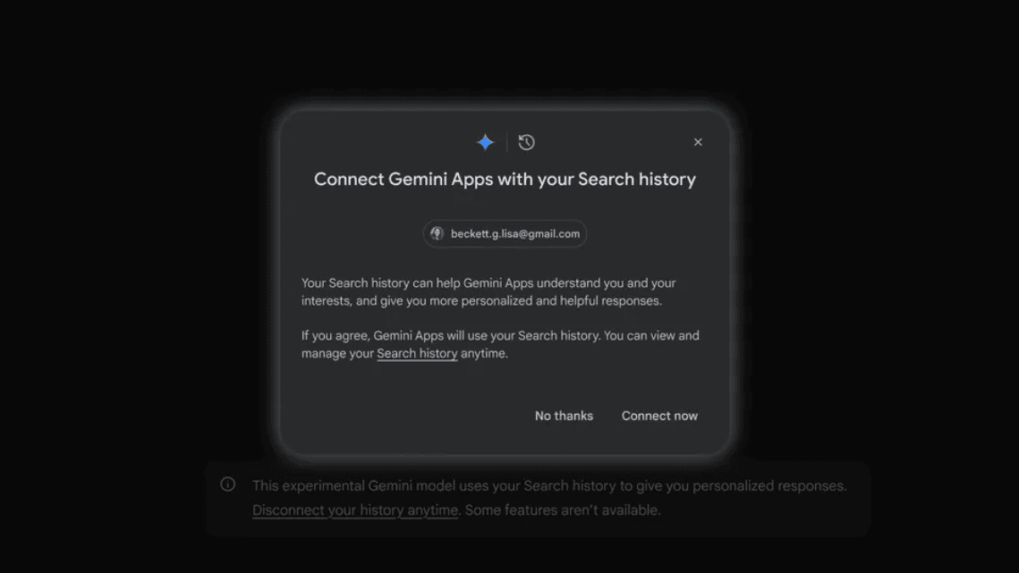 Gemini riwayat pencarian
