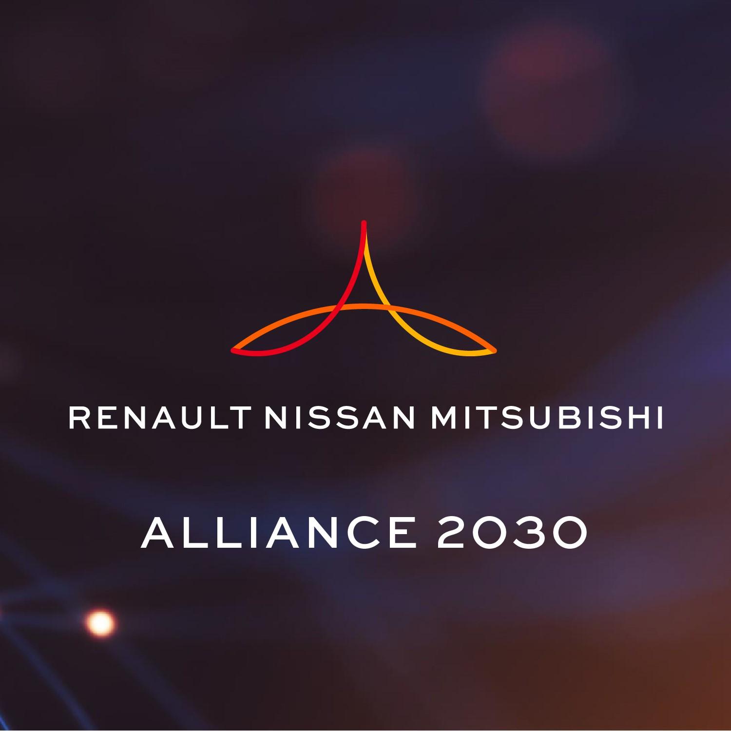 Ilustrasi logo aliansi Nissan, Renault, dan Mitsubishi mobil listrik